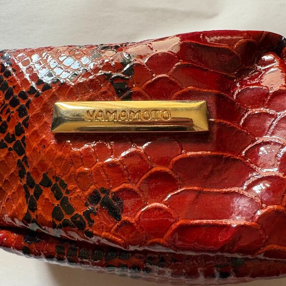 Yamamoto Red Faux Snakeskin Embossed Leather Zip Pouch Small Bag Coin Purse - Picture 3 of 7
